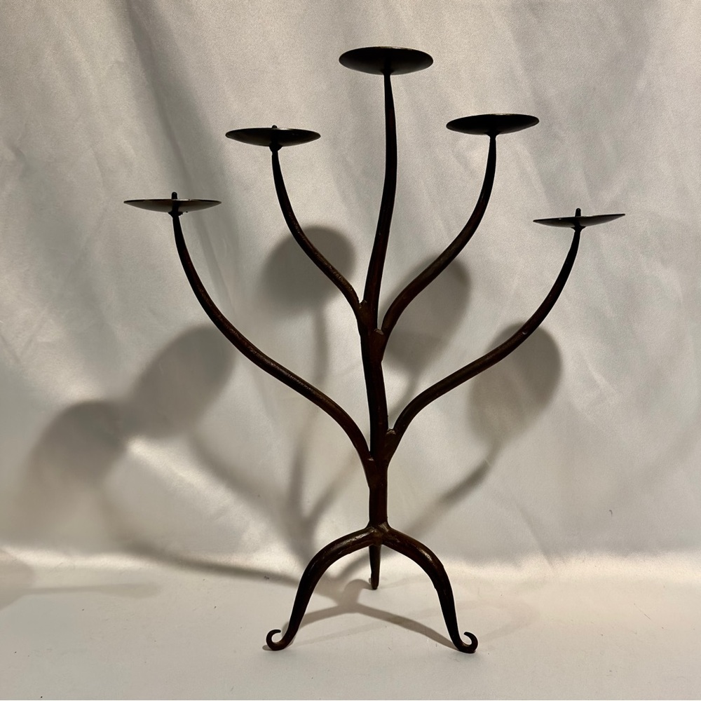 Vintage Pottery Barn Iron Five Arm Candelabra Buffet Centerpiece Bronze  19 High